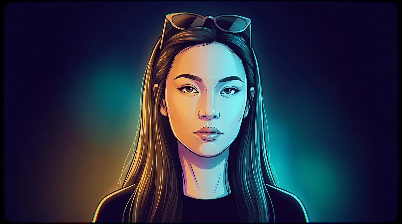 Illustration portrait femme éclairage néon bleu orange