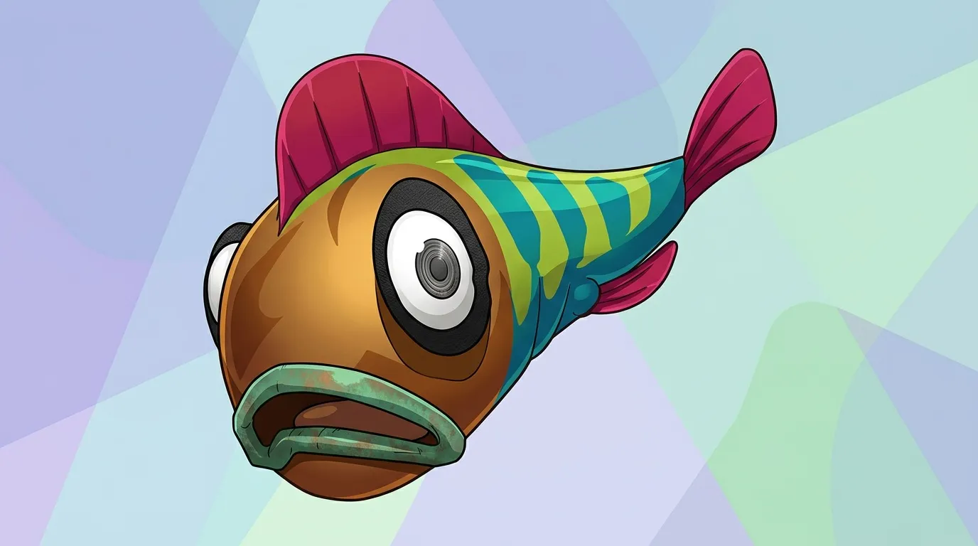 Illustration d'un poisson multicolore aux grands yeux expressifs