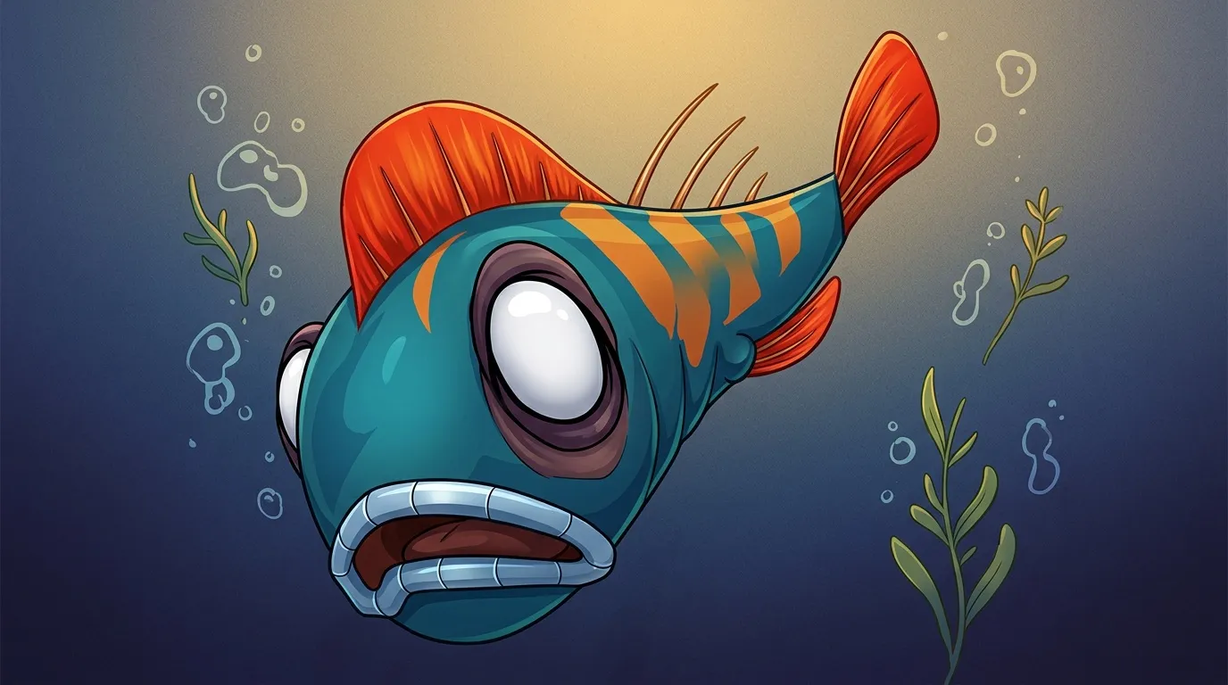 Poisson bleu et orange avec grands yeux surpris