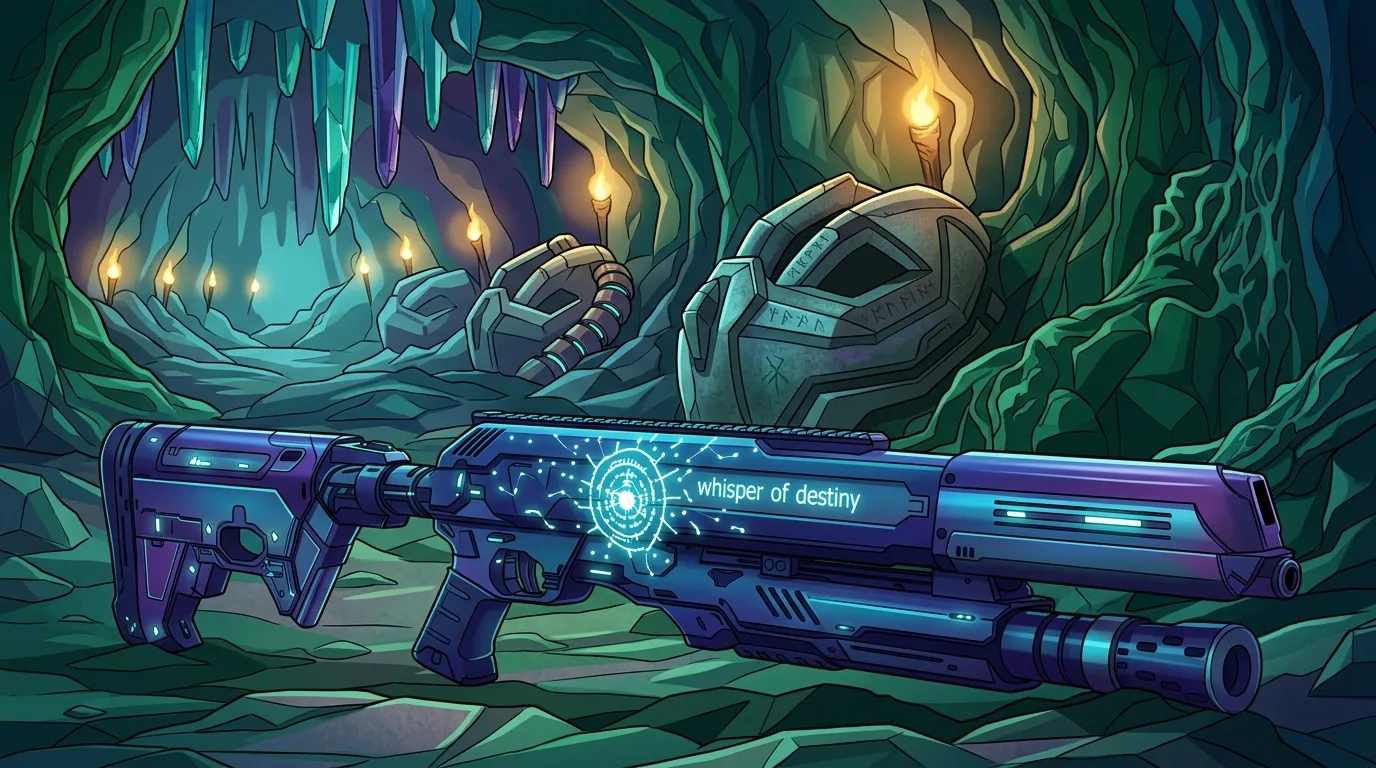 Fusil sci-fi luminescent dans caverne souterraine verte