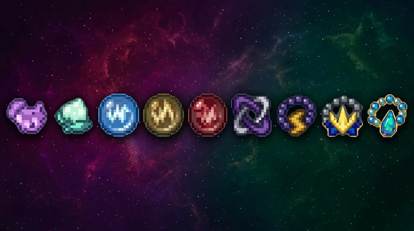 Neuf icônes de cristaux et joyaux colorés stylisés