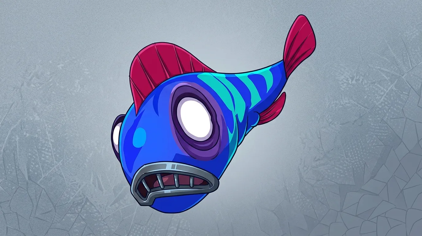 Illustration d'un poisson m&eacute;canique bleu avec nageoires rouges