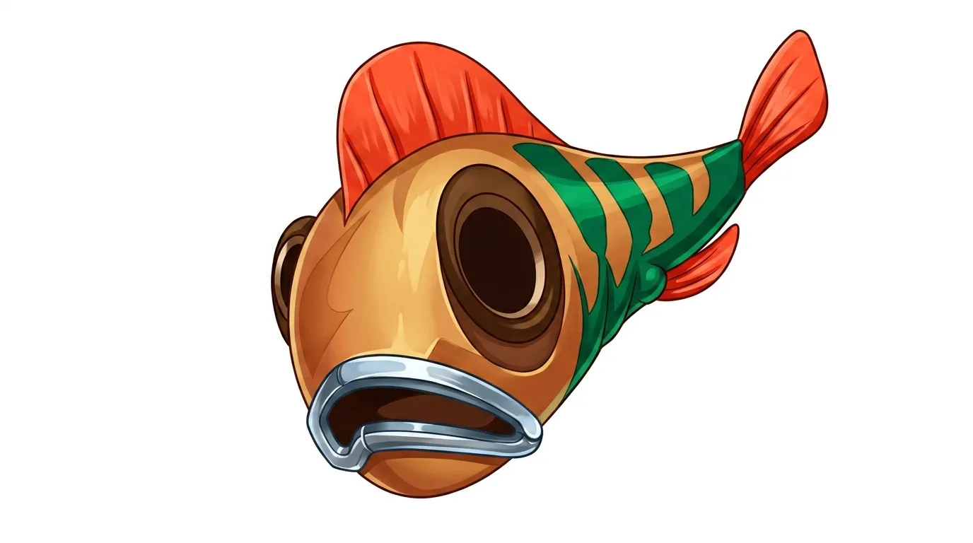Illustration d'un poisson cartoon orange, vert et rouge stylis&eacute;