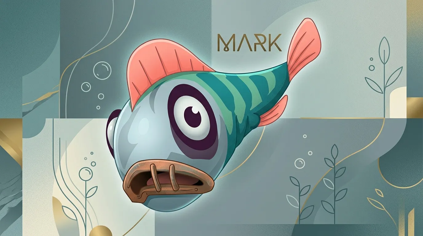 Illustration d'un poisson color&eacute; stylis&eacute; avec l'&eacute;tiquette MARK