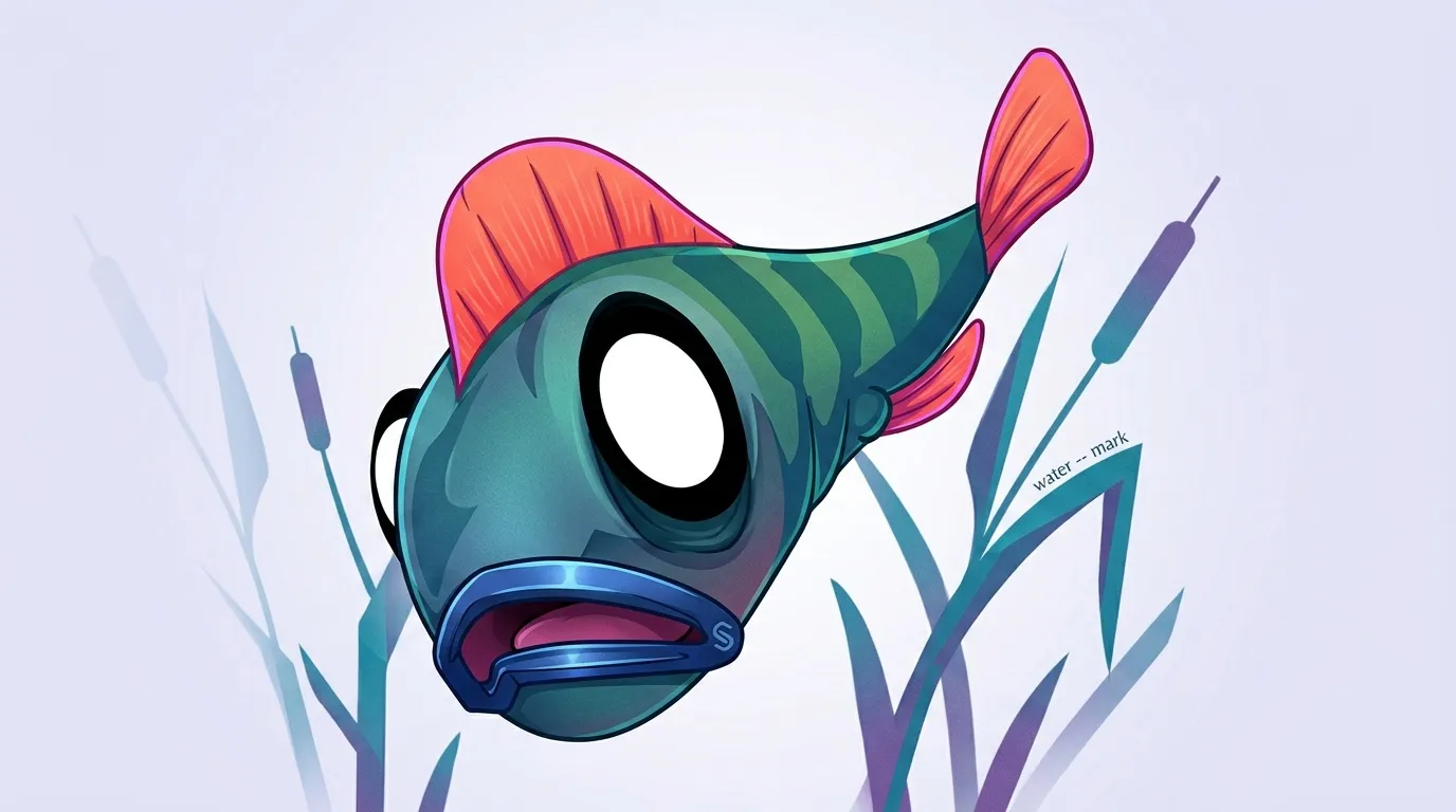 Illustration d'un poisson bleu et rose entour&eacute; de plantes aquatiques