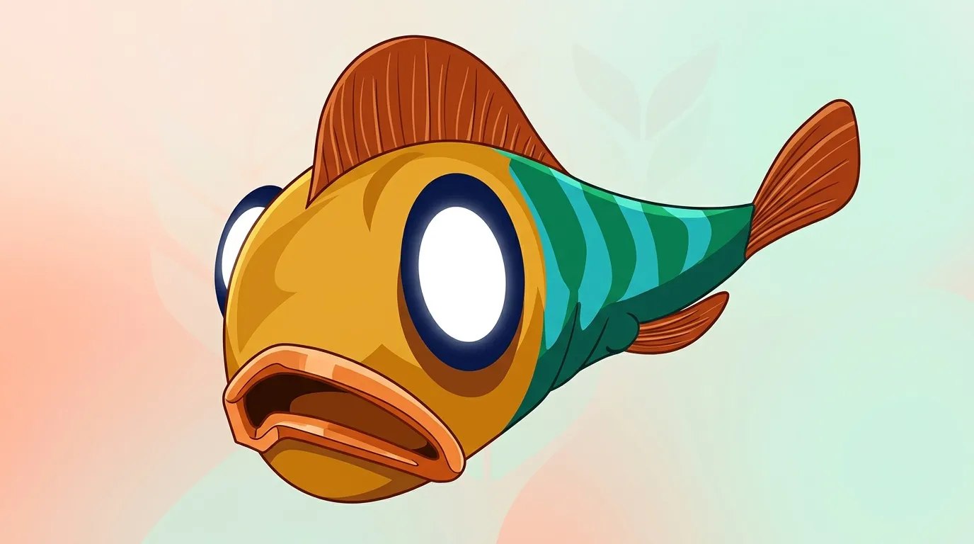 Illustration d'un poisson jaune et vert avec grand œil blanc