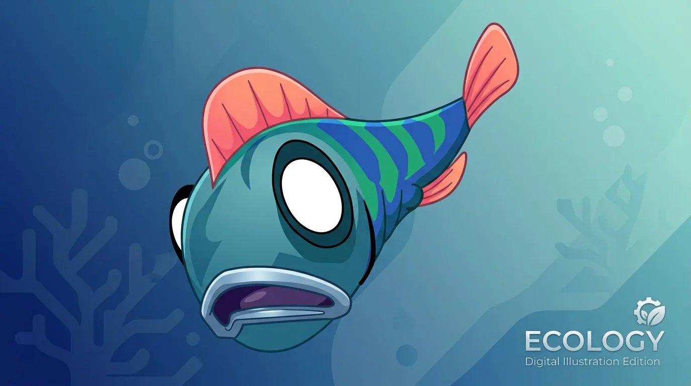 Poisson bleu et rose stylis&eacute; sur fond d&eacute;grad&eacute; turquoise