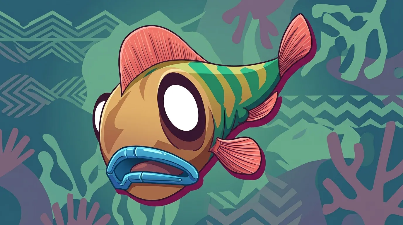 Poisson cartoon aux grands yeux dans un d&eacute;cor sous-marin color&eacute;