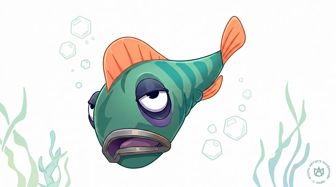 Illustration d'un poisson stylisé vert avec nageoires oranges