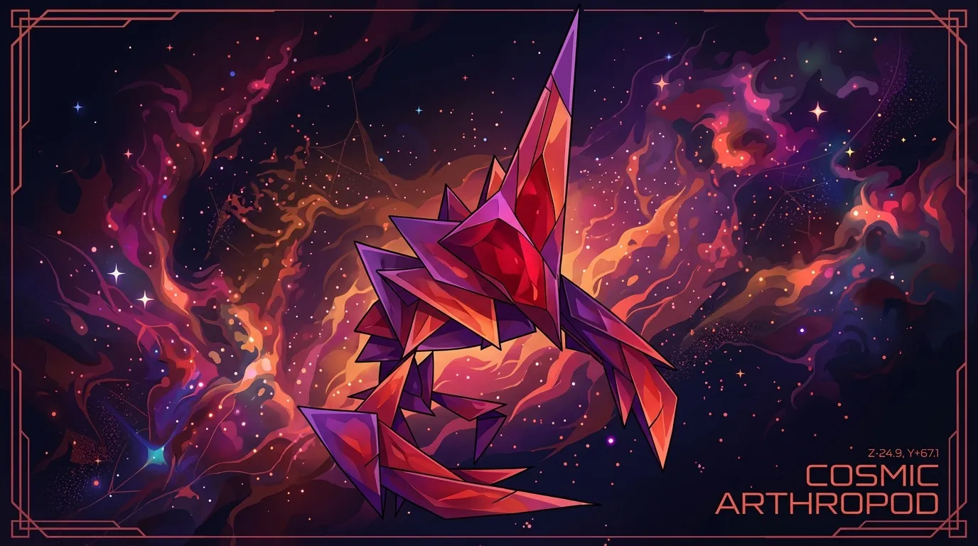 Créature extraterrestre géométrique rouge-orange dans l'espace