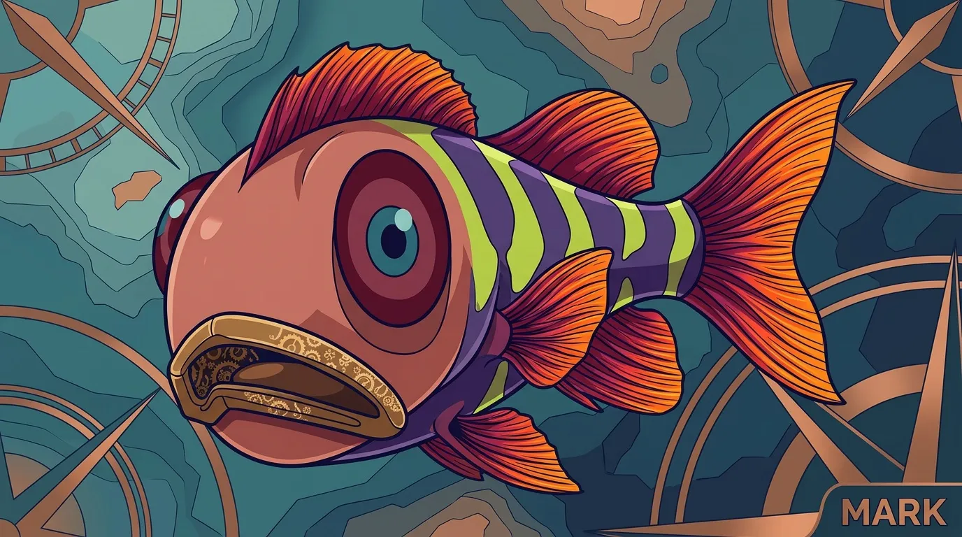 Illustration d'un poisson coloré aux nageoires rouges et corps orné