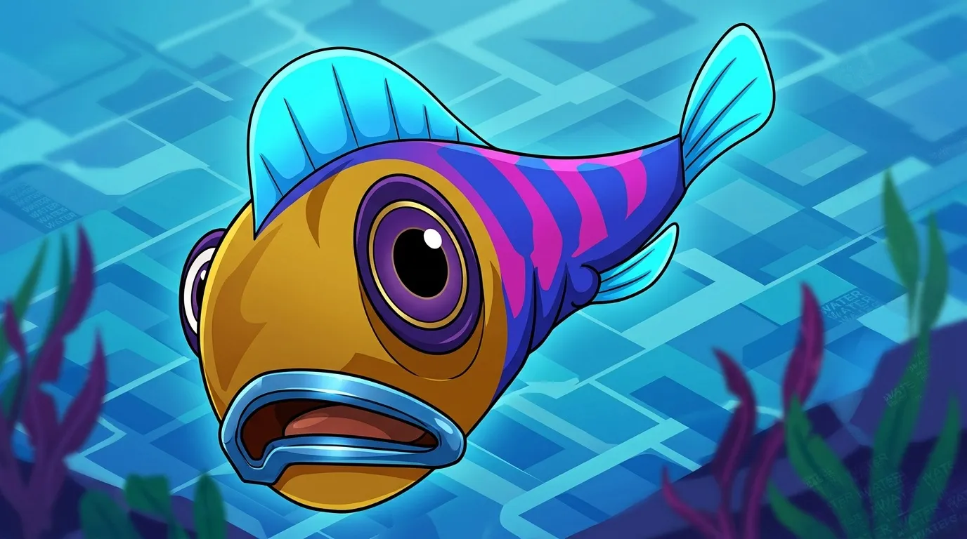 Poisson jaune et violet avec grands yeux dans océan bleu