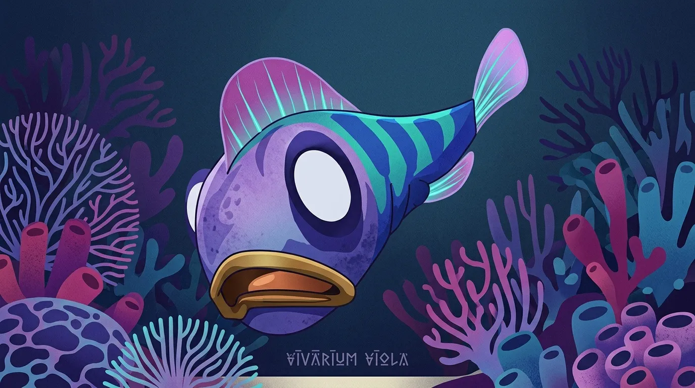 Poisson cartoon color&eacute; entour&eacute; de coraux sous-marins