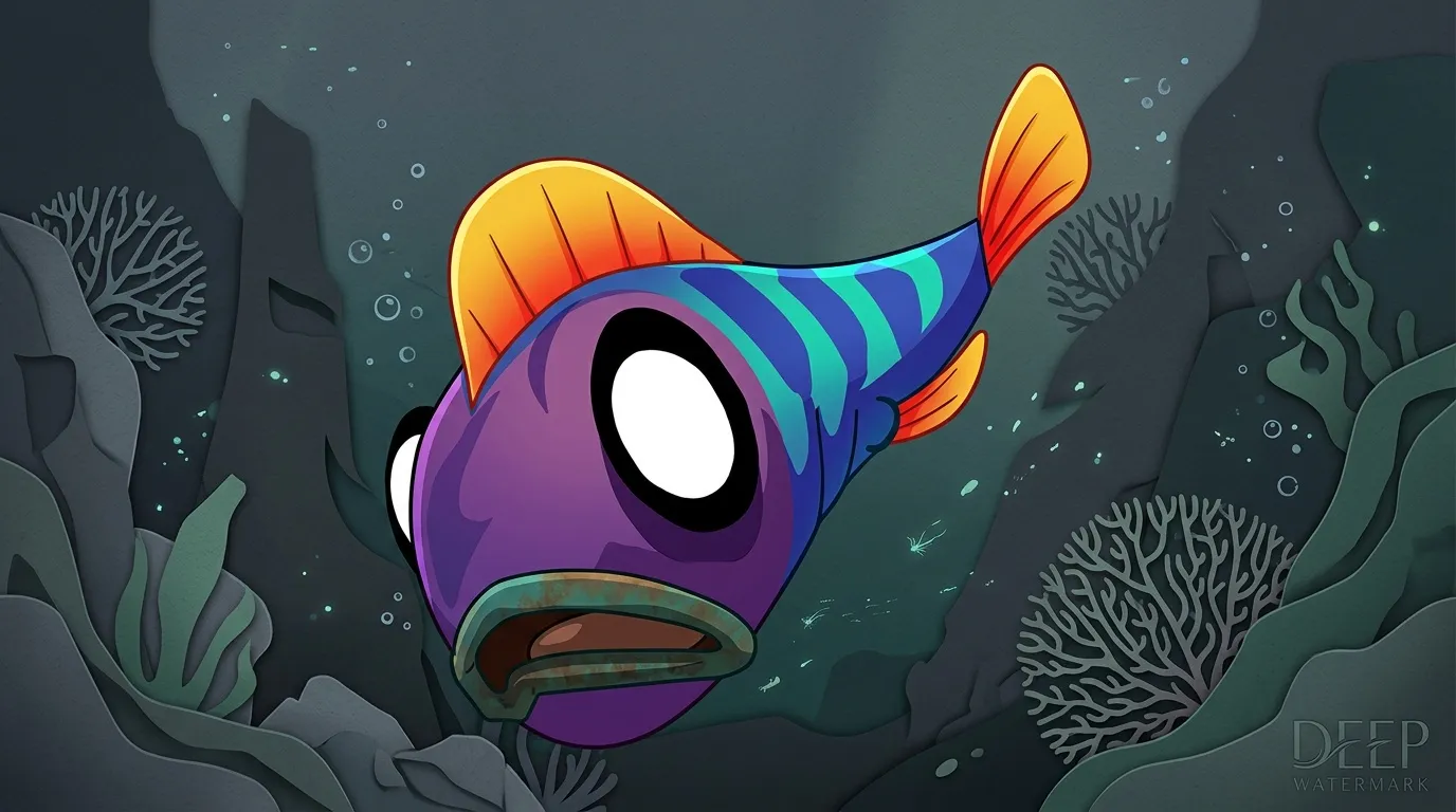 Poisson violet fantaisiste aux nageoires color&eacute;es dans oc&eacute;an