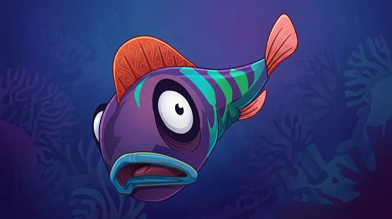Poisson violet fantastique avec nageoires rouges et turquoise