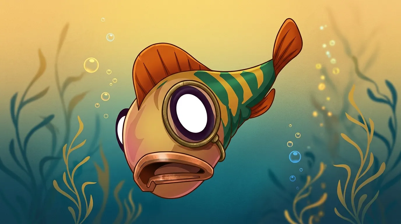 Poisson cartoon coloré avec grand œil dans océan