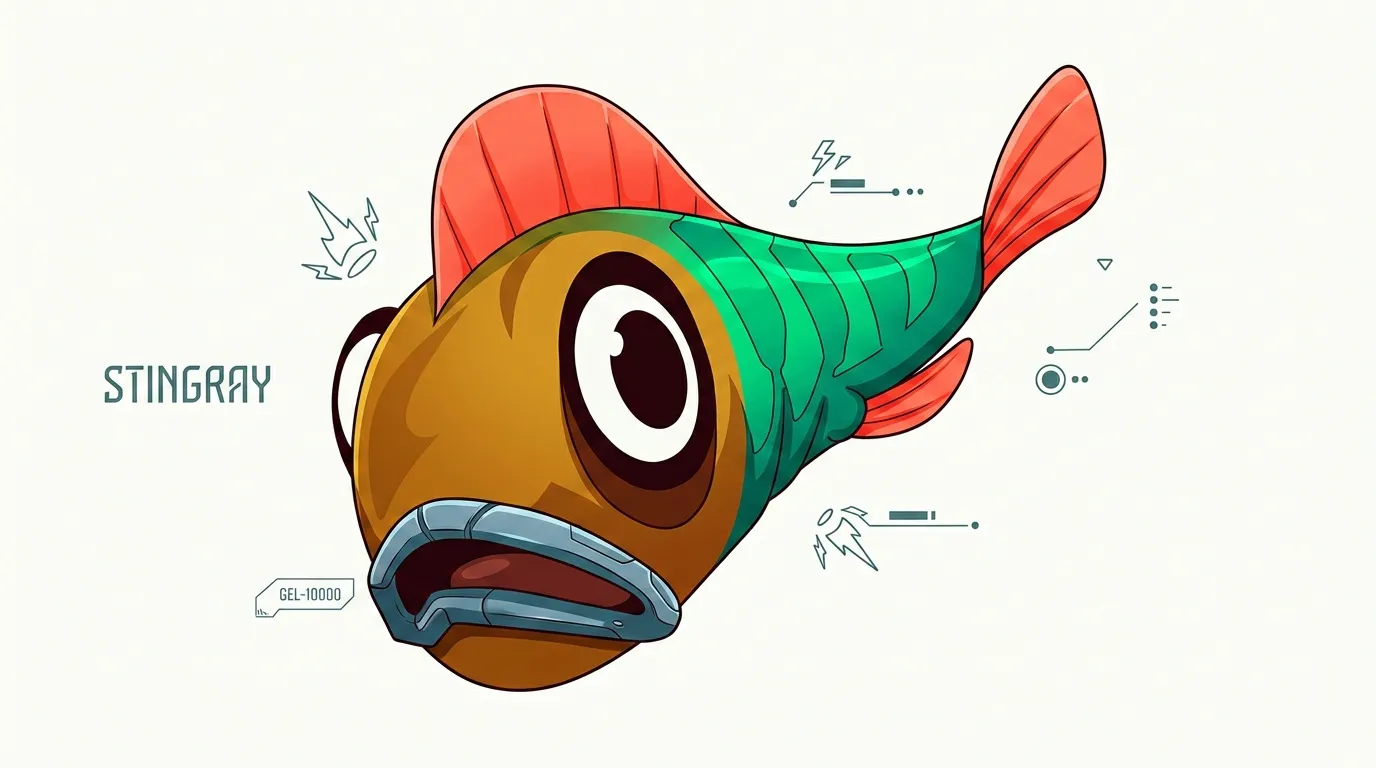 Créature marine colorée de style cartoon avec design futuriste
