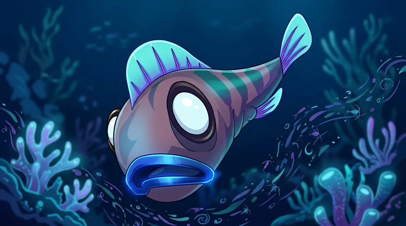 Poisson imaginaire aux yeux lumineux dans un oc&eacute;an profond color&eacute;