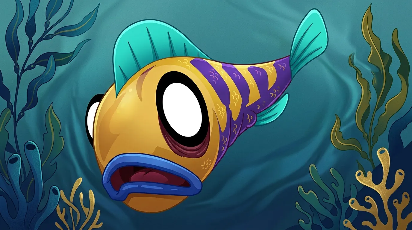 Poisson jaune et violet avec grands yeux dans océan