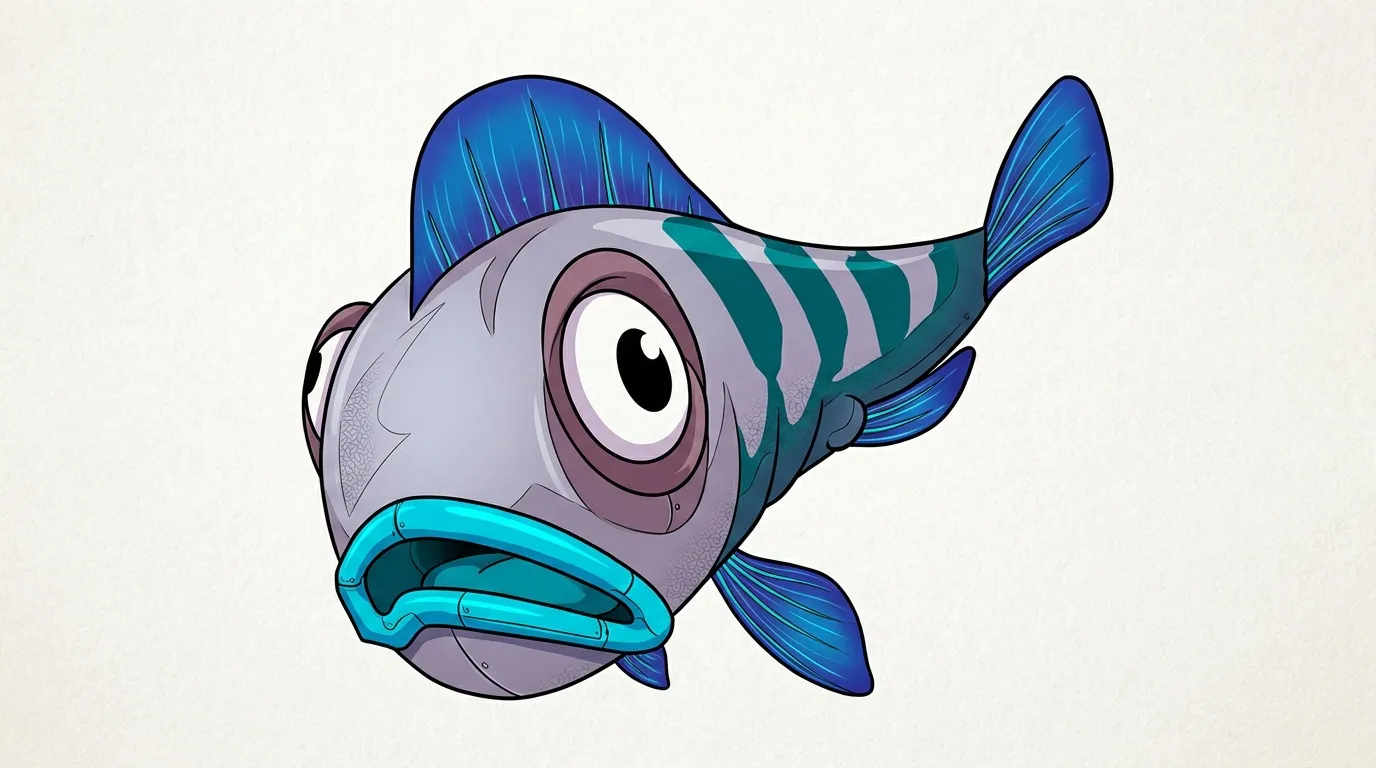 Petit poisson bleu aux grands yeux avec bouche turquoise