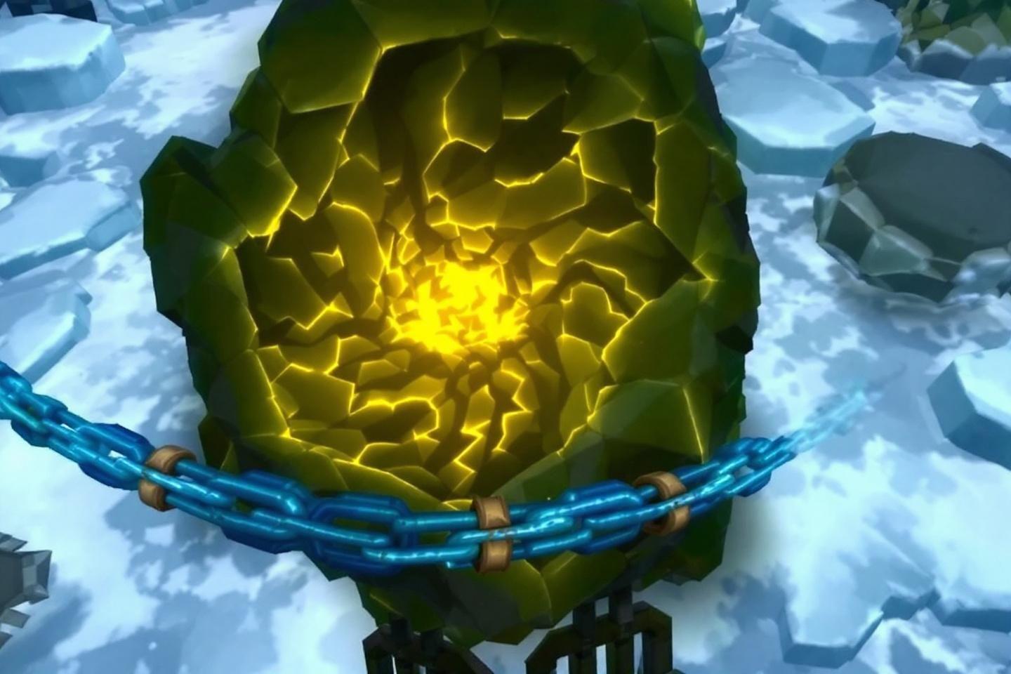 Sphère organique verte brillante captive de chaines bleues