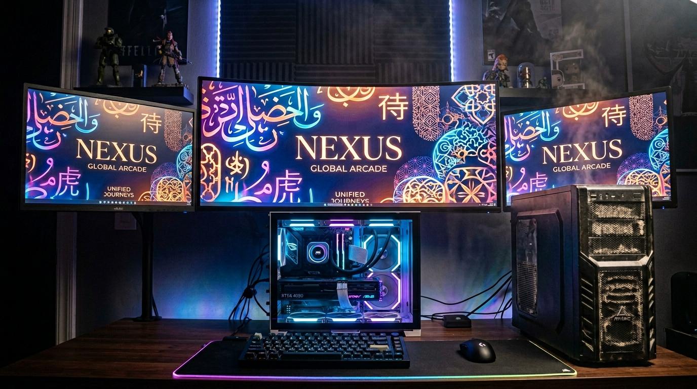 Poste informatique gaming avec triple écran et tour RGB