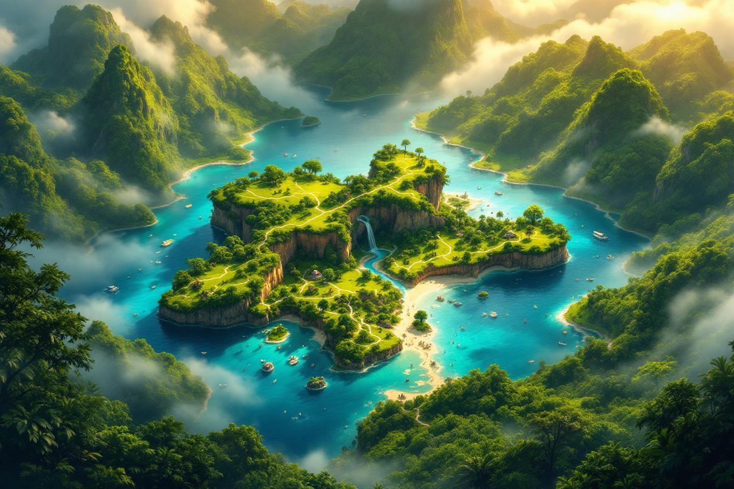 Paysage idyllique d'îles verdoyantes dans un océan turquoise