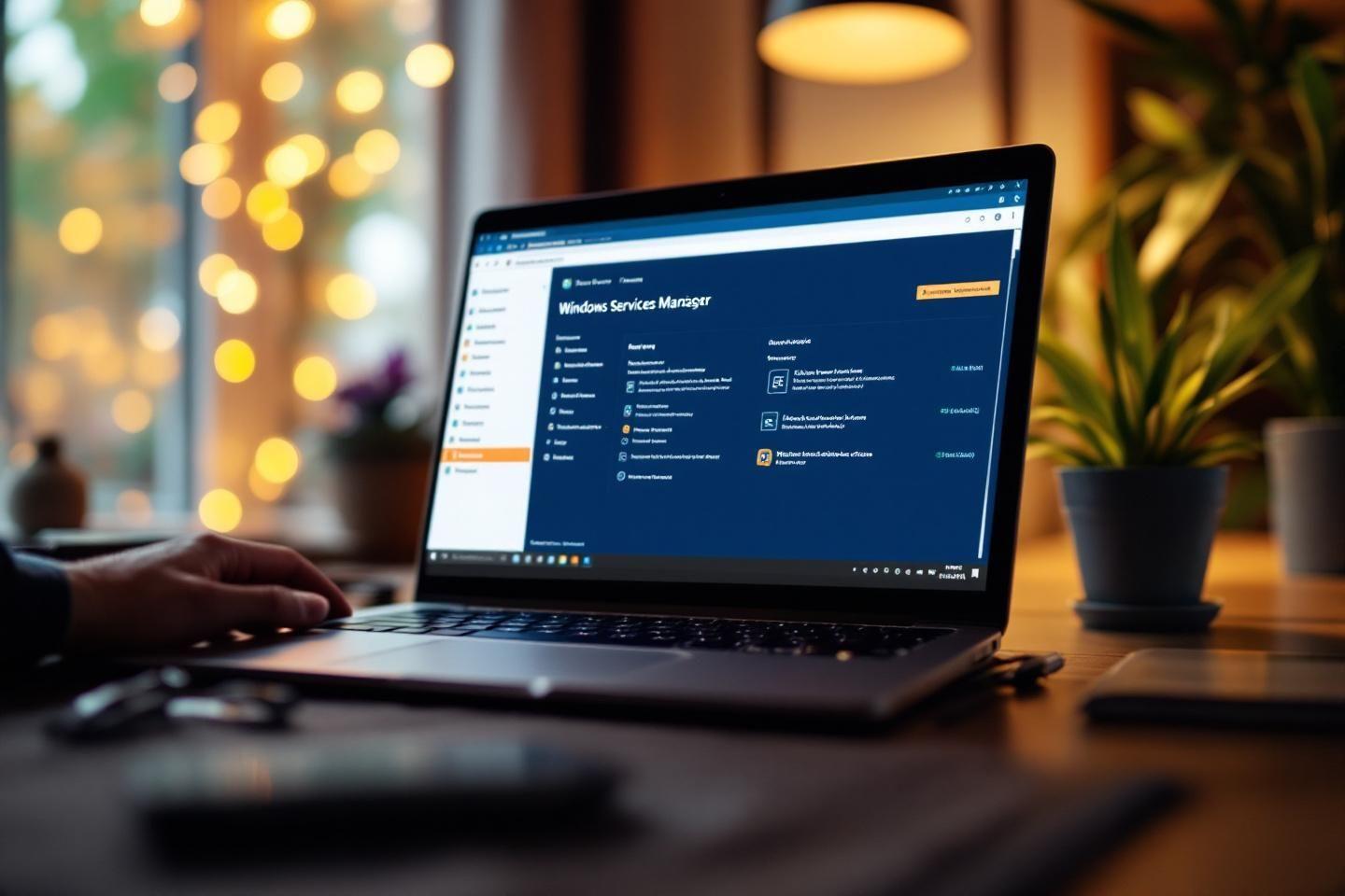 Écran d'ordinateur portable affichant le gestionnaire de services Windows