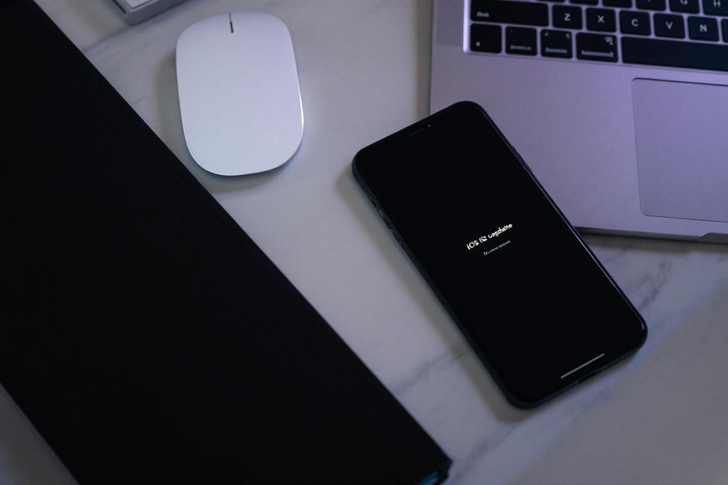 Écran de smartphone affichant une mise à jour système Apple