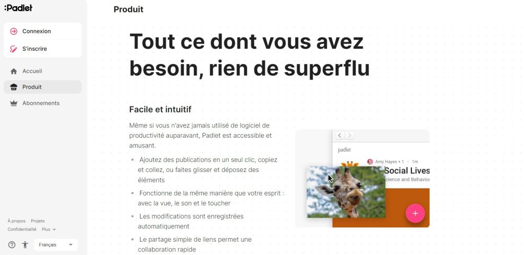 écran de connexion de Padlet