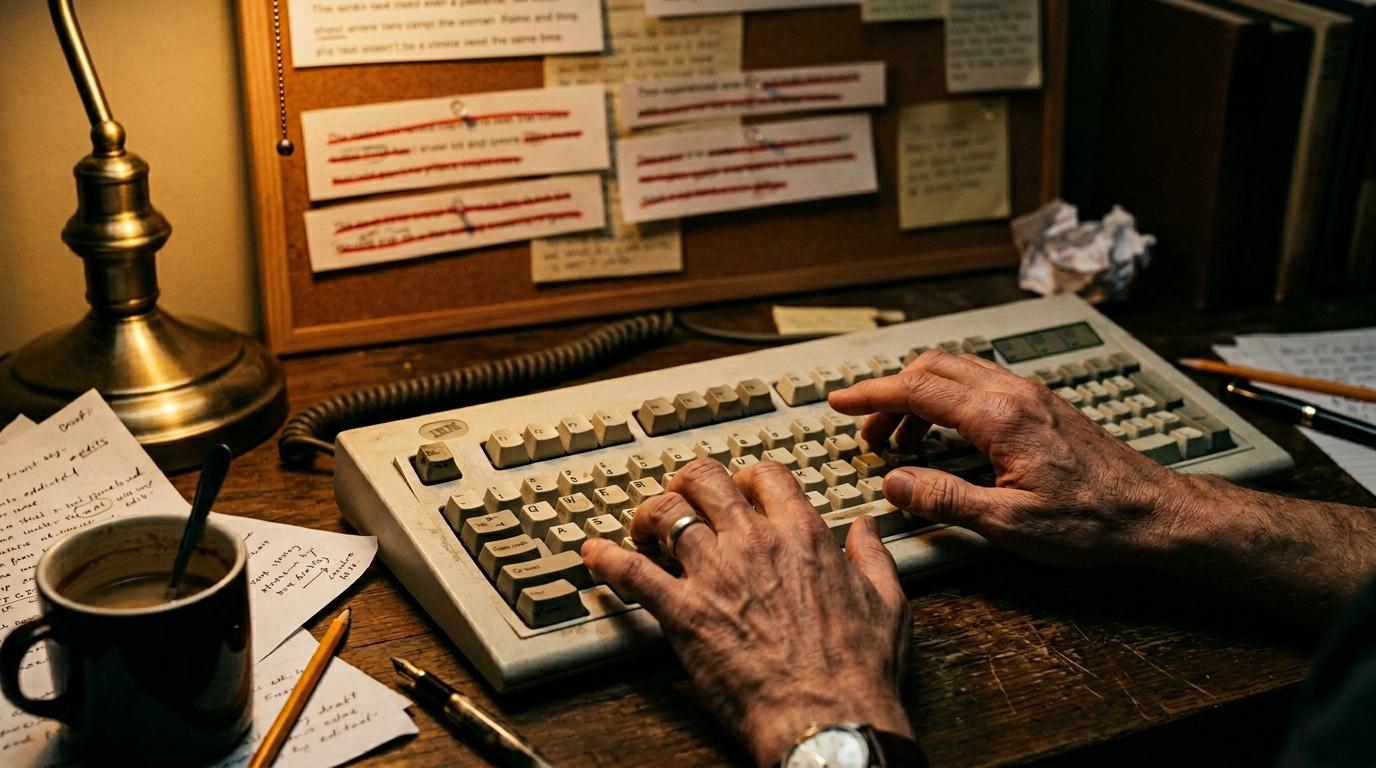 Mains d'une personne tapant sur un clavier d'ordinateur vintage