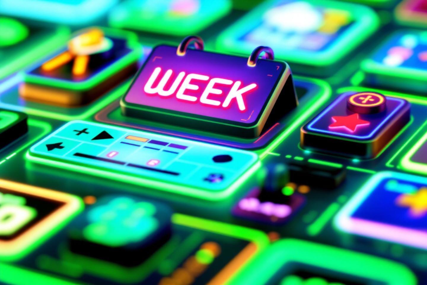 Bouton semaine sur interface technologique vibrante et lumineuse