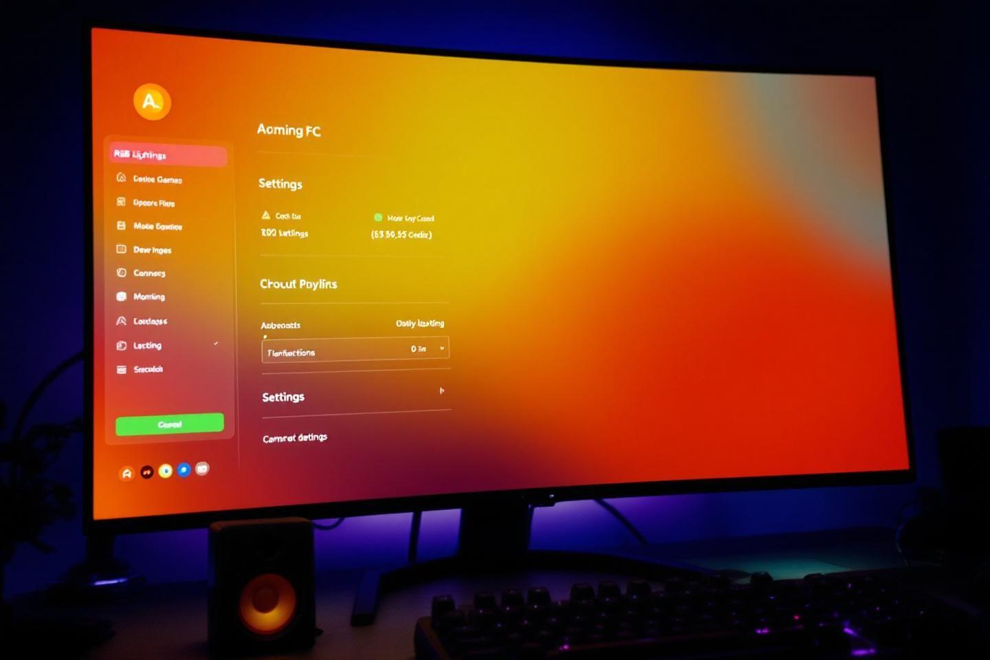 Écran de configuration de logiciel de jeu avec dégradé coloré