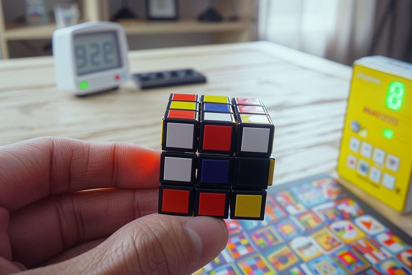 Cube de Rubik coloré tenu dans la main d'une personne