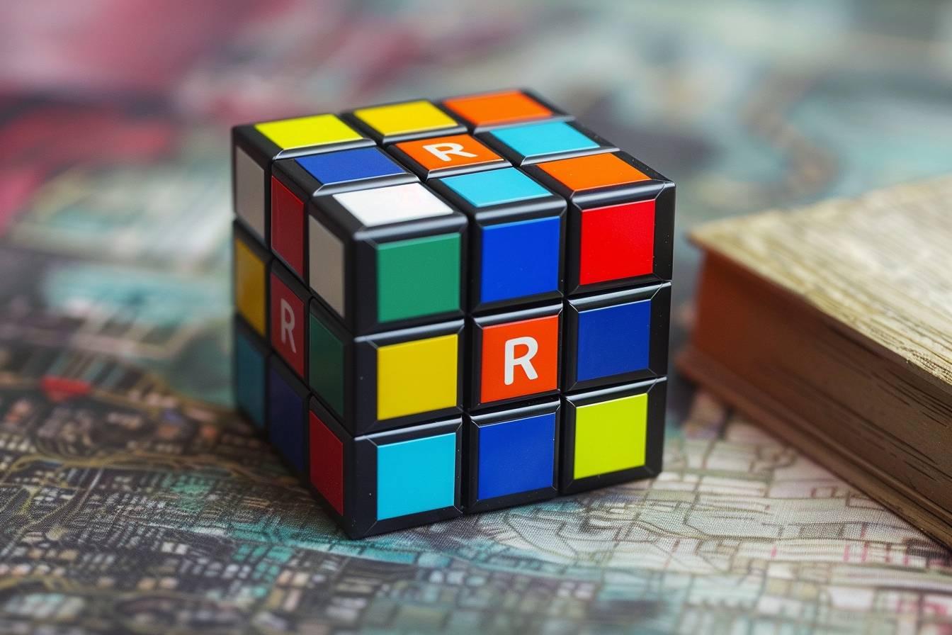 Image d'un Rubik's Cube mélangé posé sur une carte géographique.