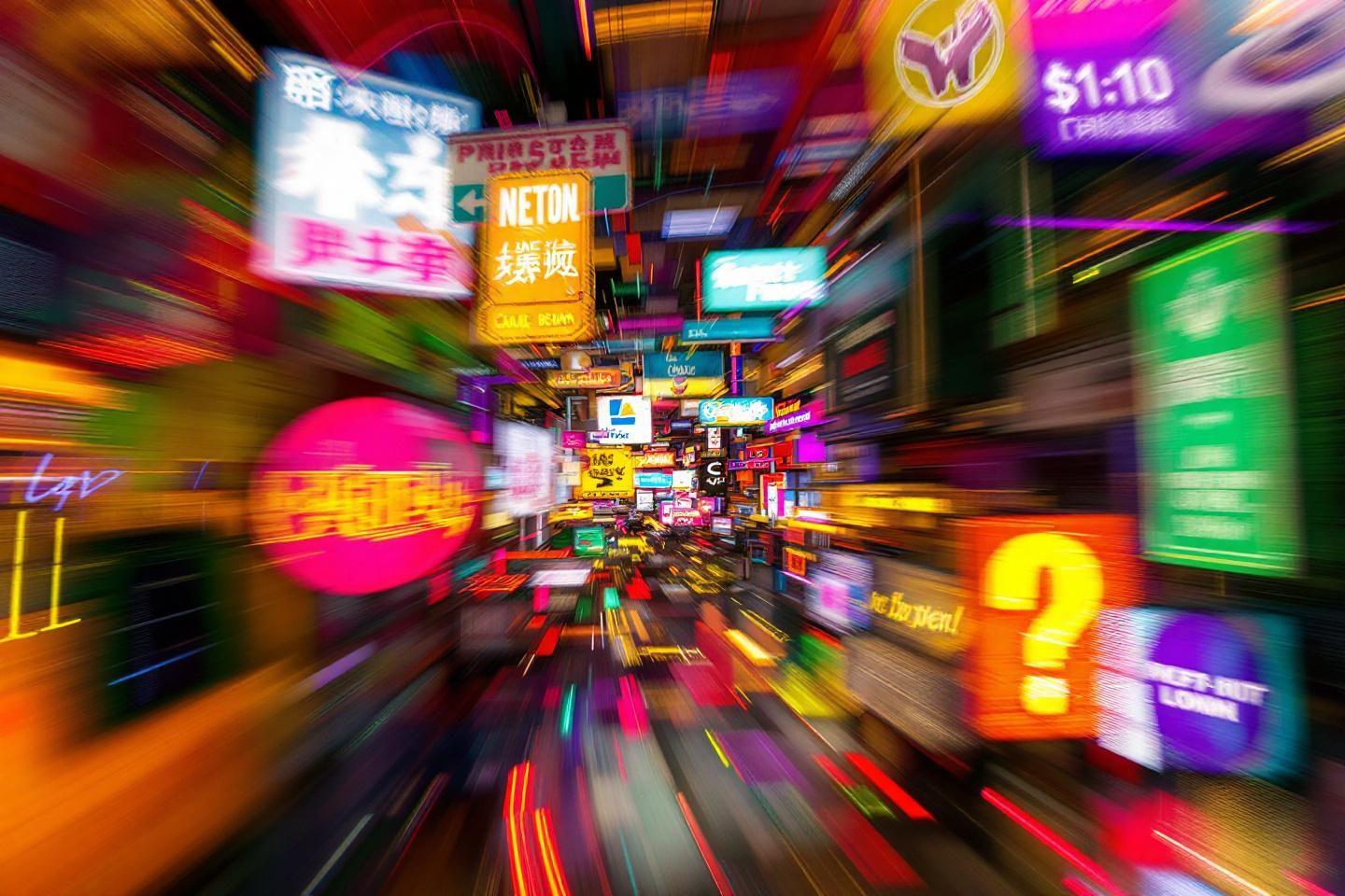 Panneau publicitaire coloré de ville de nuit avec effet de zoom