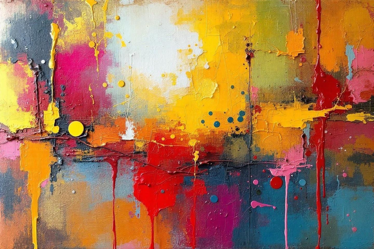 Peinture abstraite aux couleurs vives et gouttes dynamiques