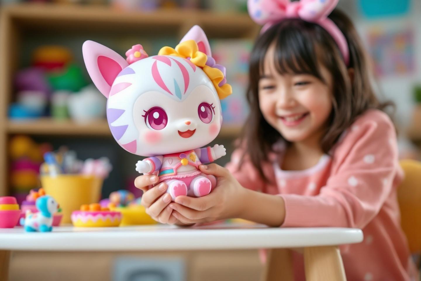 Jouet mignon tenu par une jeune fille souriante