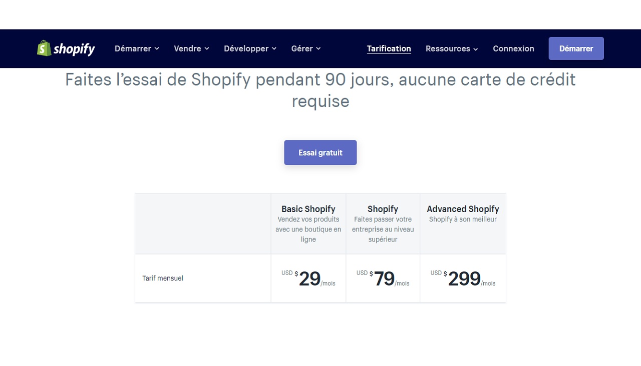 Quel forfait choisir pour sa boutique Shopify ?