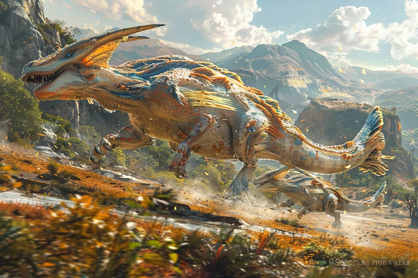 Dragon légendaire survolant un paysage montagneux et boisé