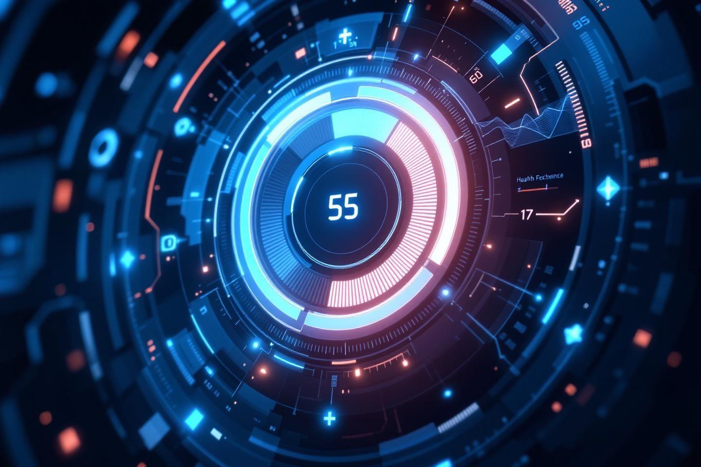 Cercle num&eacute;rique high-tech avec nombre 55 au centre