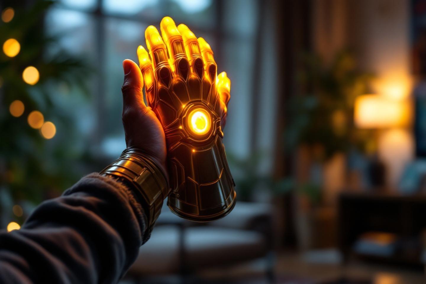 Gant high-tech dor&eacute; brillant avec un cercle lumineux central