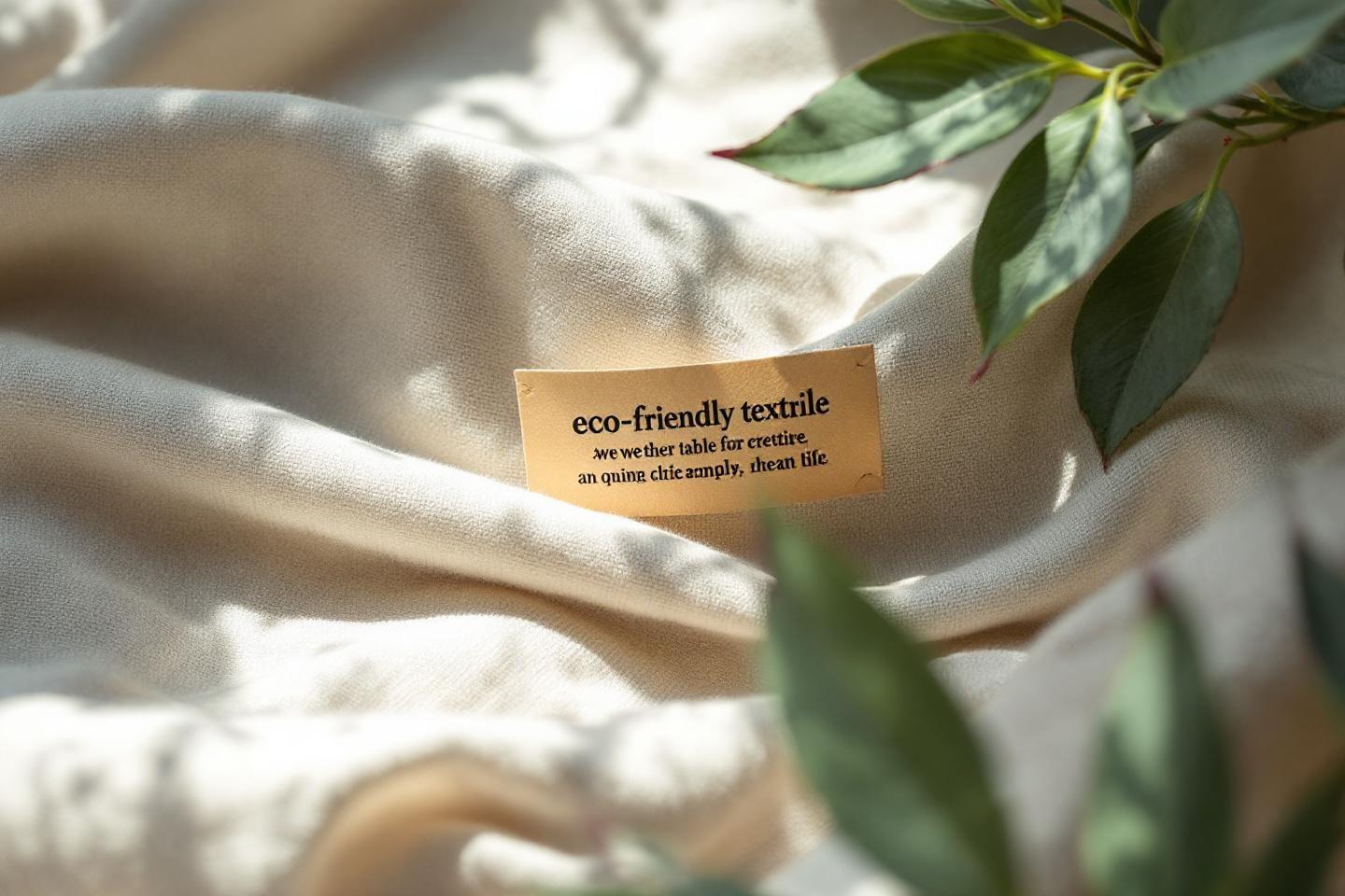 Étiquette jaune sur tissu blanc avec feuilles vertes