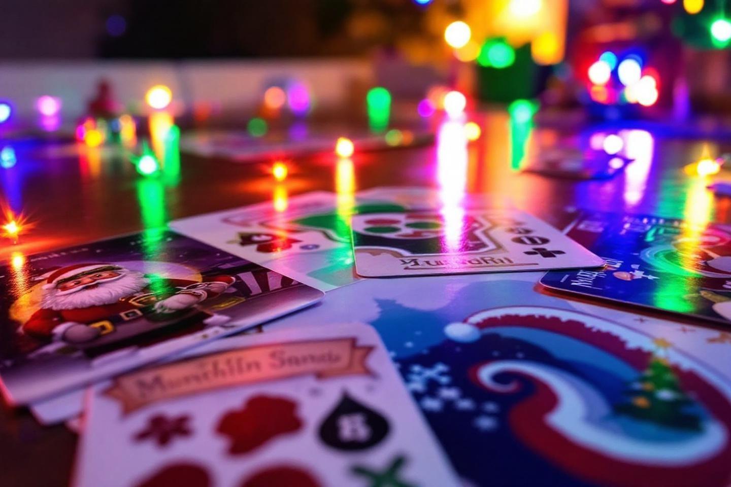 Cartes de vœux scintillantes avec guirlandes lumineuses multicolores