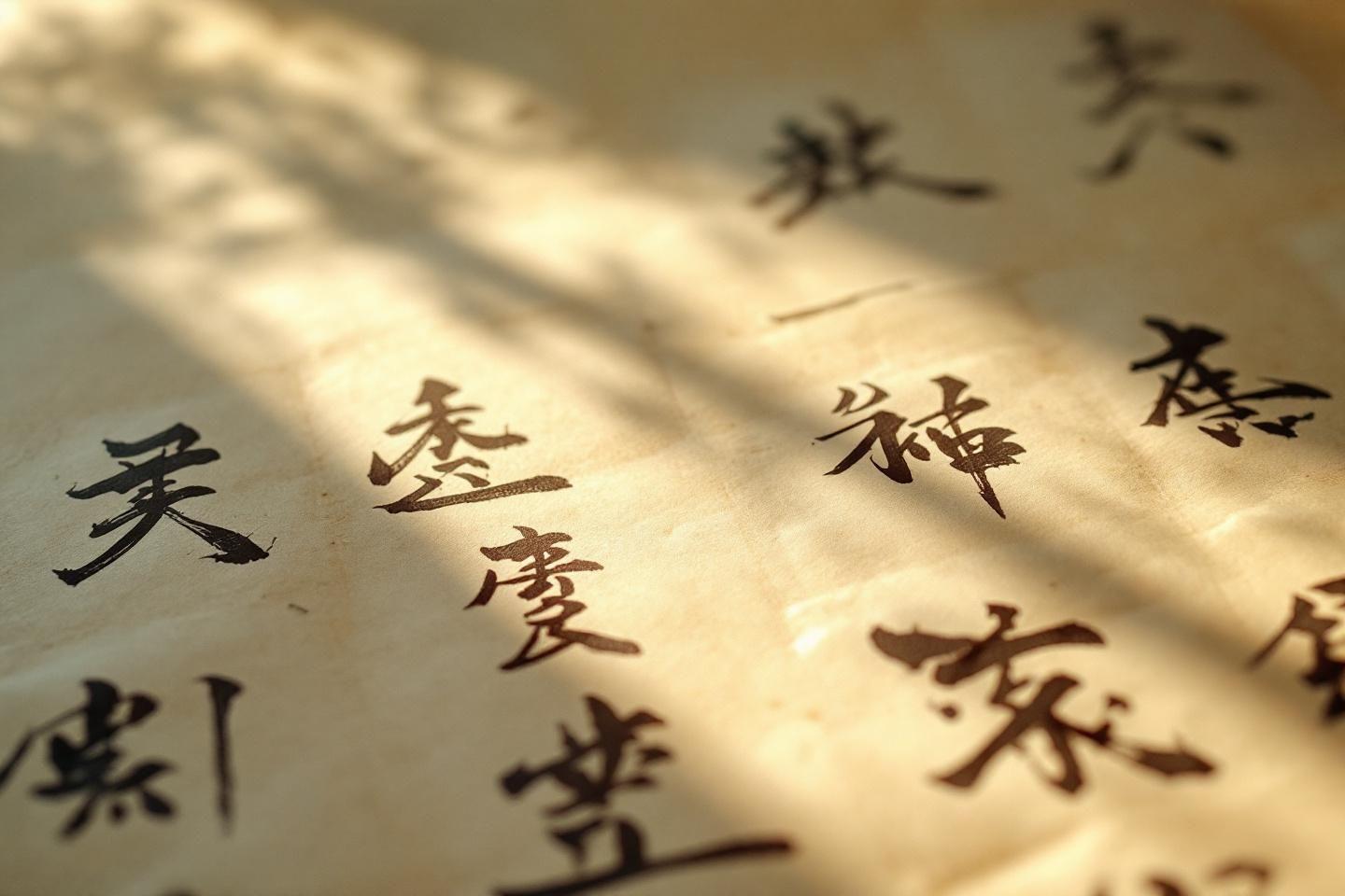 Caractères chinois élégants sur un parchemin texturé
