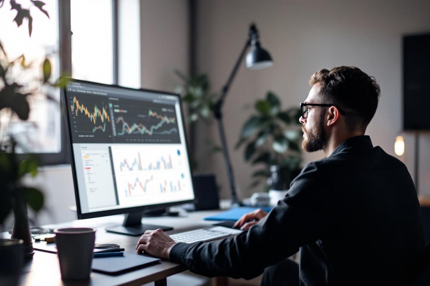 Professionnel travaillant sur des graphiques et des tableaux de bord