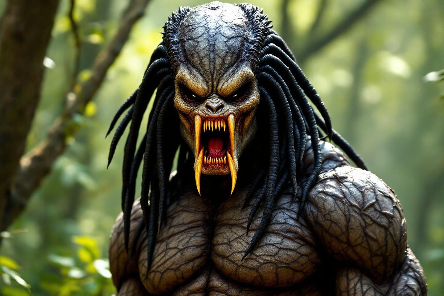 Créature extraterrestre à dreadlocks avec des crocs agressifs