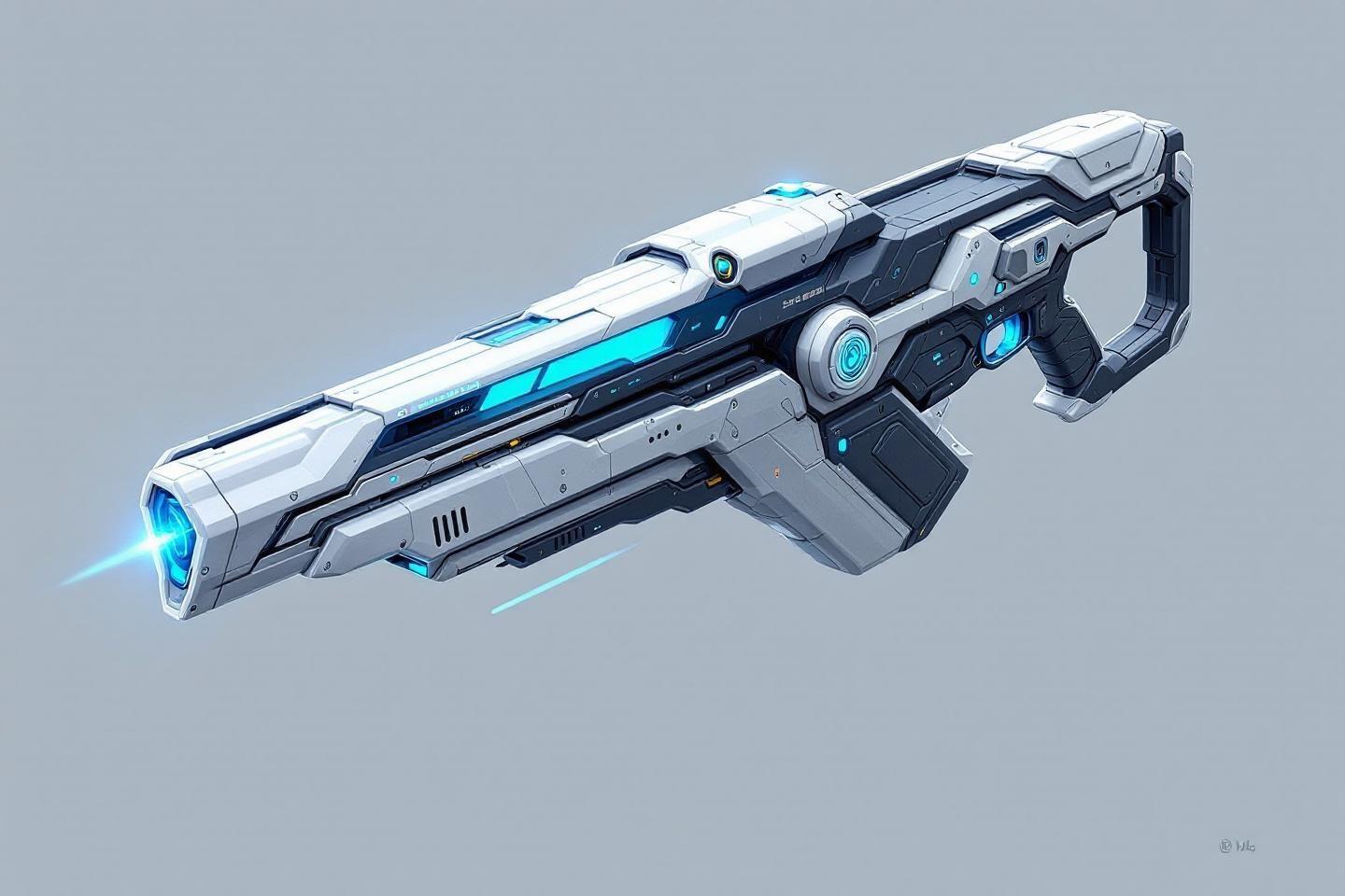 Arme de science-fiction high-tech avec des détails lumineux bleus