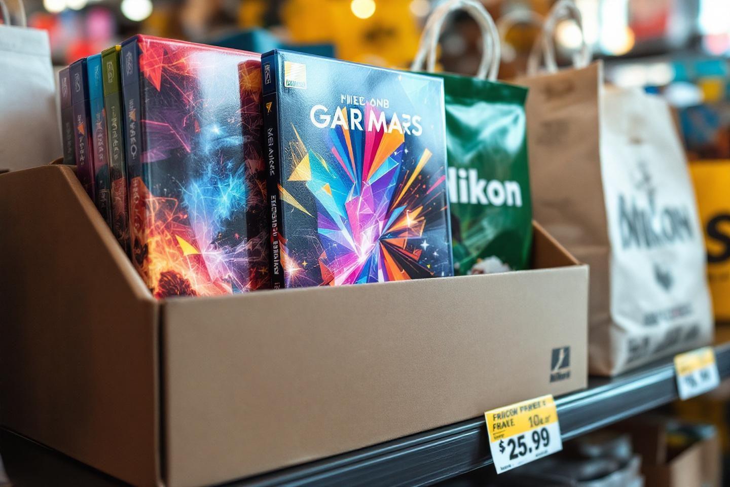 Jeux Garmars colorés en boîte sur étagère de magasin