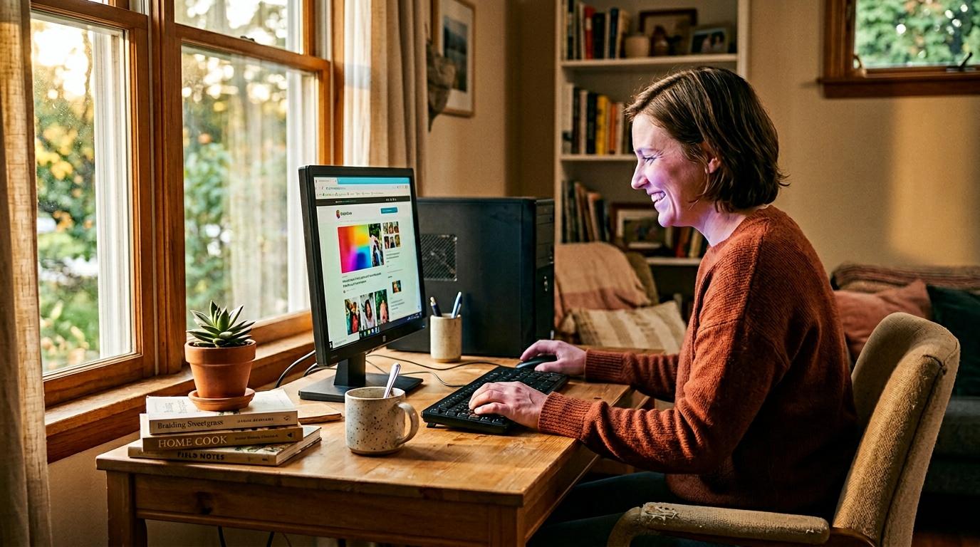 Femme travaillant sur ordinateur dans son bureau &agrave; domicile